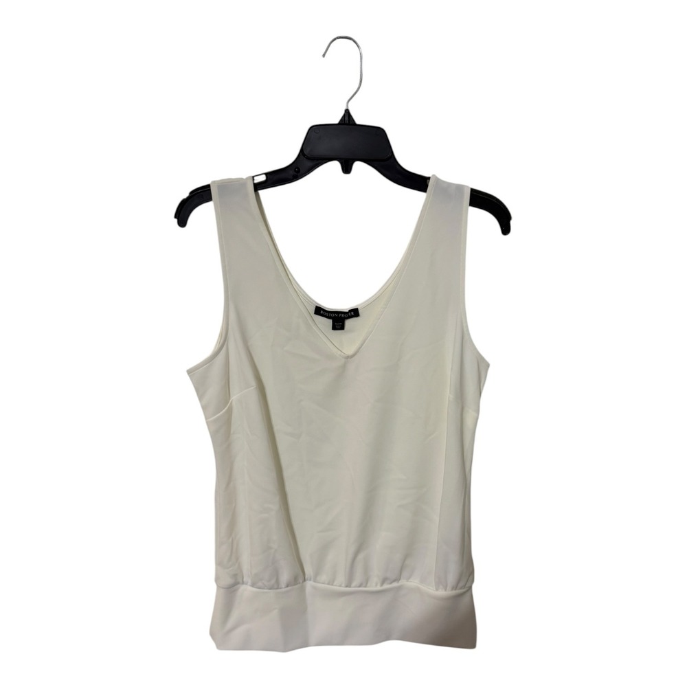 Boston Proper Ivory V-Neck Banded Hem Sleeveless Tank Top Blouse Off White Med